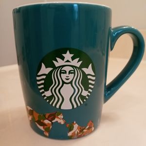 10 Oz. Starbucks Teal Mug With Camouflage Dogs